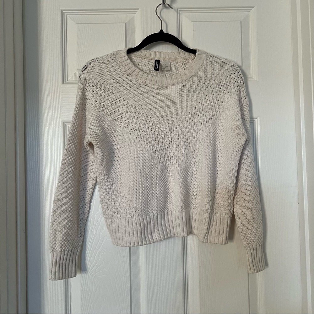 H&M Textured Cream Crew Neck Sweater